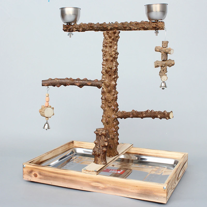 Натуральные Деревянные попугаи стоячая клетка с чашками для кормления игрушки