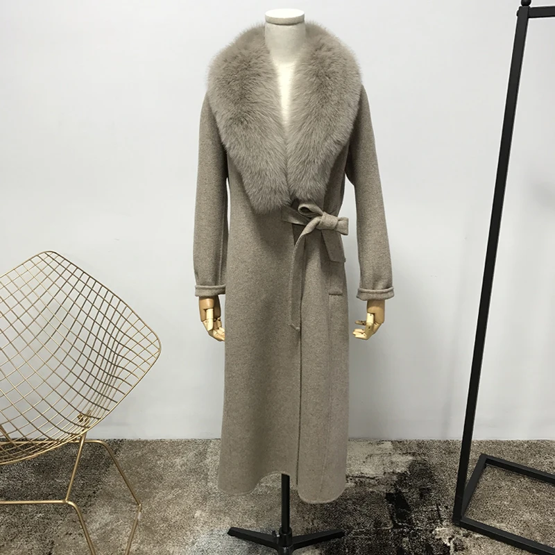 Горячая Распродажа реальные Шерстяное пальто с натуральный Лисий меховой
