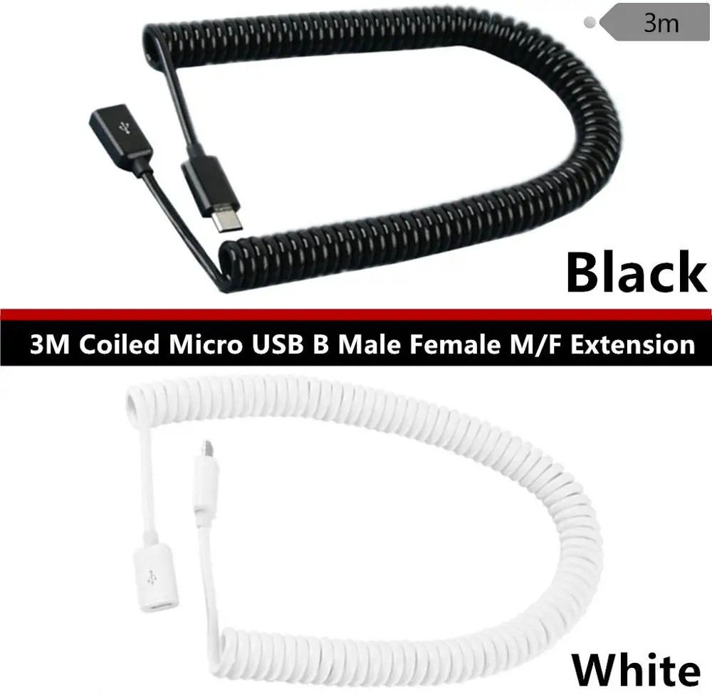 Спиральный адаптер USB 2 0 Micro usb B штырь гнездо 3 м|Кабели для MP3/MP4-плееров| |