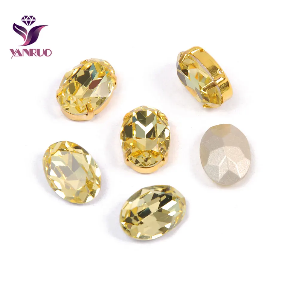 YANRUO, 4120, овальные украшения, стеклянные стразы, драгоценные камни, сделай сам, кристаллы для шитья, Необычные камни, заостренные сзади, пришитые стразы, яркие для одежды - Цвет: Jonquil