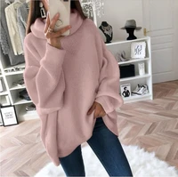 fall 2021 women long sleeve turtleneck knitted sweater pull femme oversized sweater whitepinkbrown sweaters