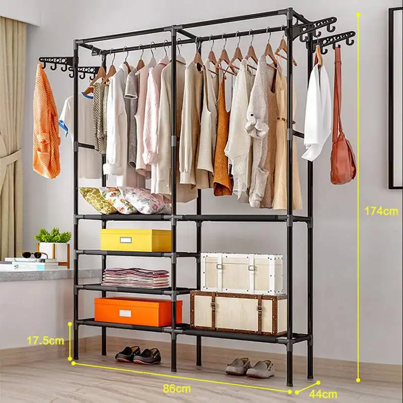 

Floored Drying Rack Indoor Metal Clothing Rack Pole Style Coat Hanger Home Bedroom Storage Wardrobe Clothing Balcony Coat Rack