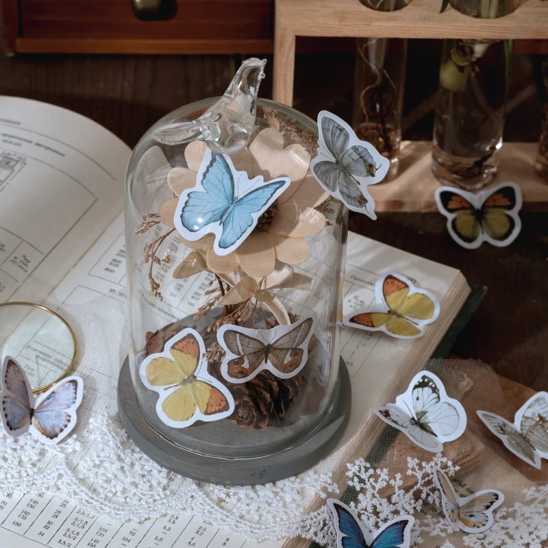 

46PCS/box A Brief History Butterflies Paper Lable Sealing Stickers Crafts Scrapbooking Decorative Lifelog DIY Stationery Sticker