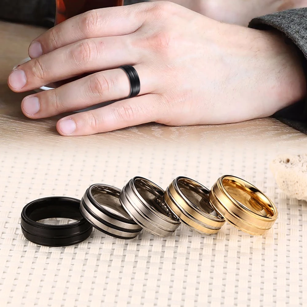 Кольцо мужское из титана с рифленой головкой 8 мм|Кольца для помолвки| |