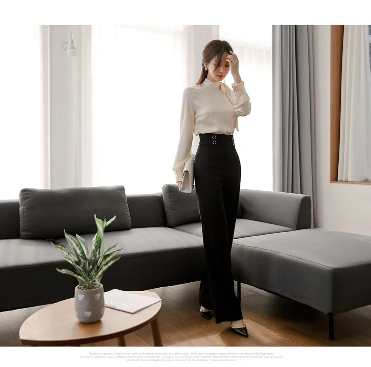 

2020 Autumn Women Two Piece Set Long Sleeve Fashion Print Shirt Blouse + Slim Long Pant Female Wear office Lady Business Suits