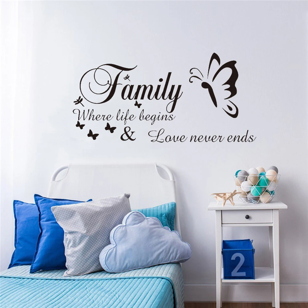 

Creative Butterfly English ‘Family’ Wall stickers Home Bedroom Decoration Environmental Protection Waterproof Vinyl Wallpaper