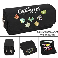 game genshin impact pencil case anime cartoon make up cosmetic bag student stationery multi function flip bags gift