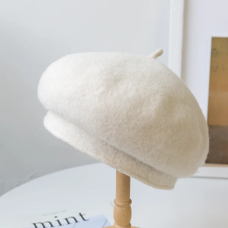

Women Girls Beret French Artist Warm Wool Winter Beanie Hat Retro Vintage Plain Beret Solid Color Elegant Ladies Winter Caps