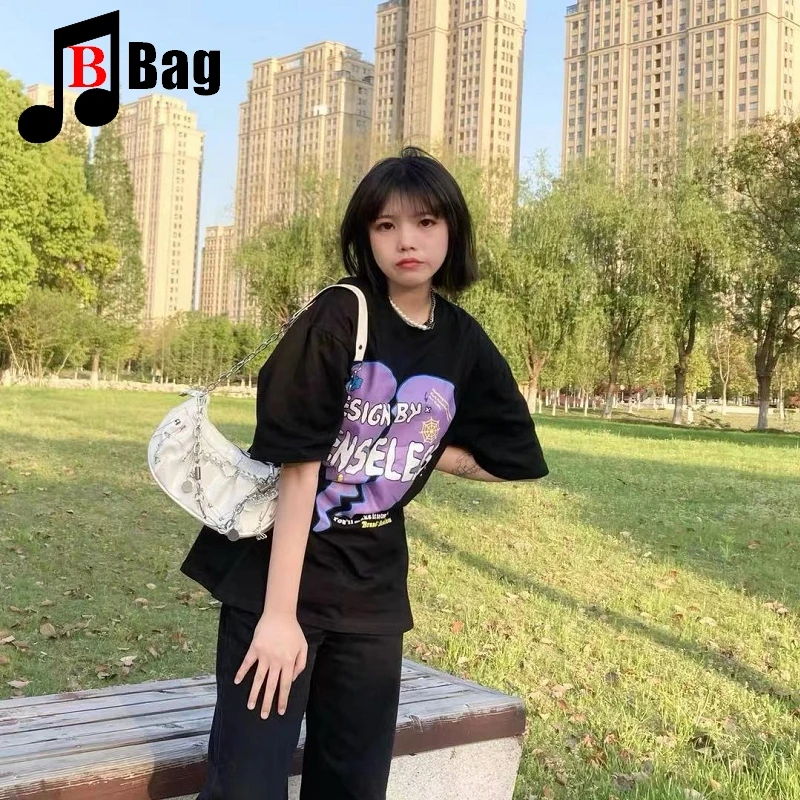 Harajuku Womens Girl Shoulder Bags Handbags Messenger Bag Y2K girl metal punk tote female butterfly Tuku chain underarm bag |
