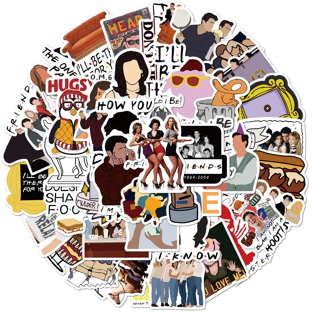 Calcoman&iacute;a adhesiva Vintage de Anime con letras de serie de TV Friends, calcoman&iacute;a para &aacute;lbum de recortes, regalo para tel&eacute;fono y port&aacute;til, 10/50/100 Uds.-1