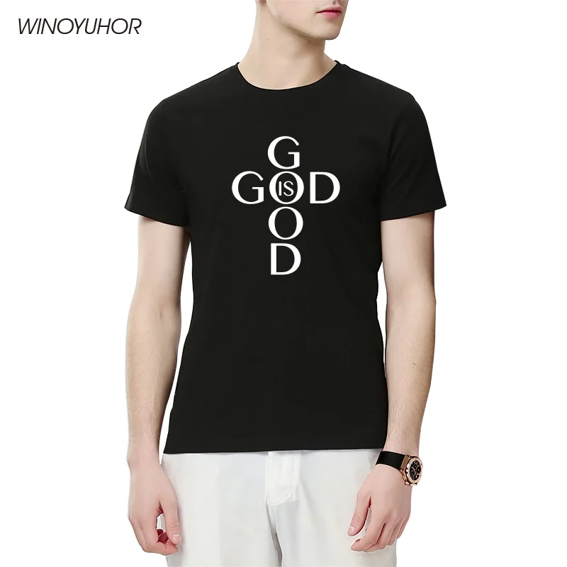 Мужская хлопковая футболка с принтом God Is Good летняя коротким рукавом