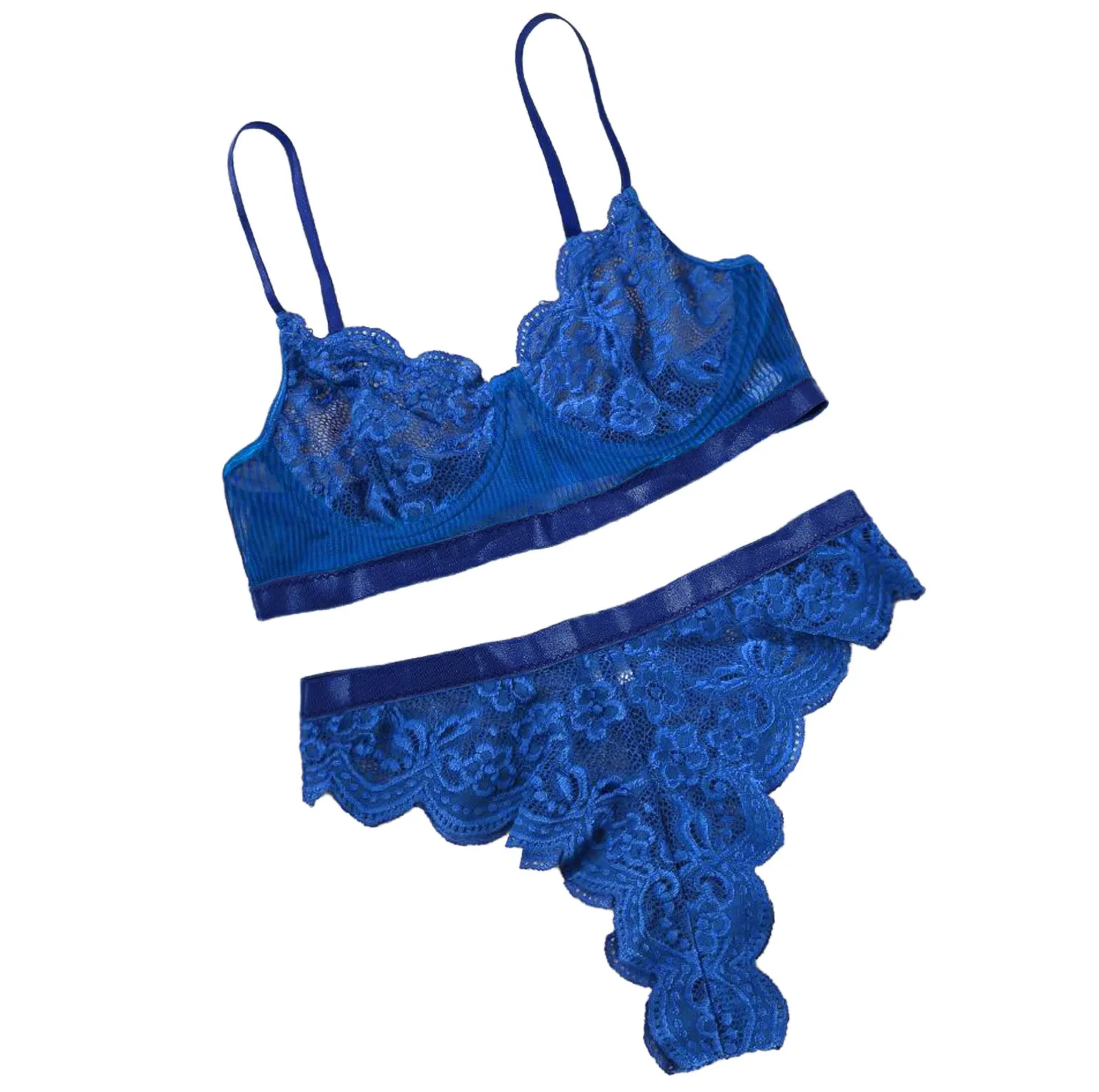 

New Fashion Women Sexy Lace Wireless Bra With Thong Sleepwear Lingerie Set S-3XL Underwear Ladies Blue Bras + Panties #501#