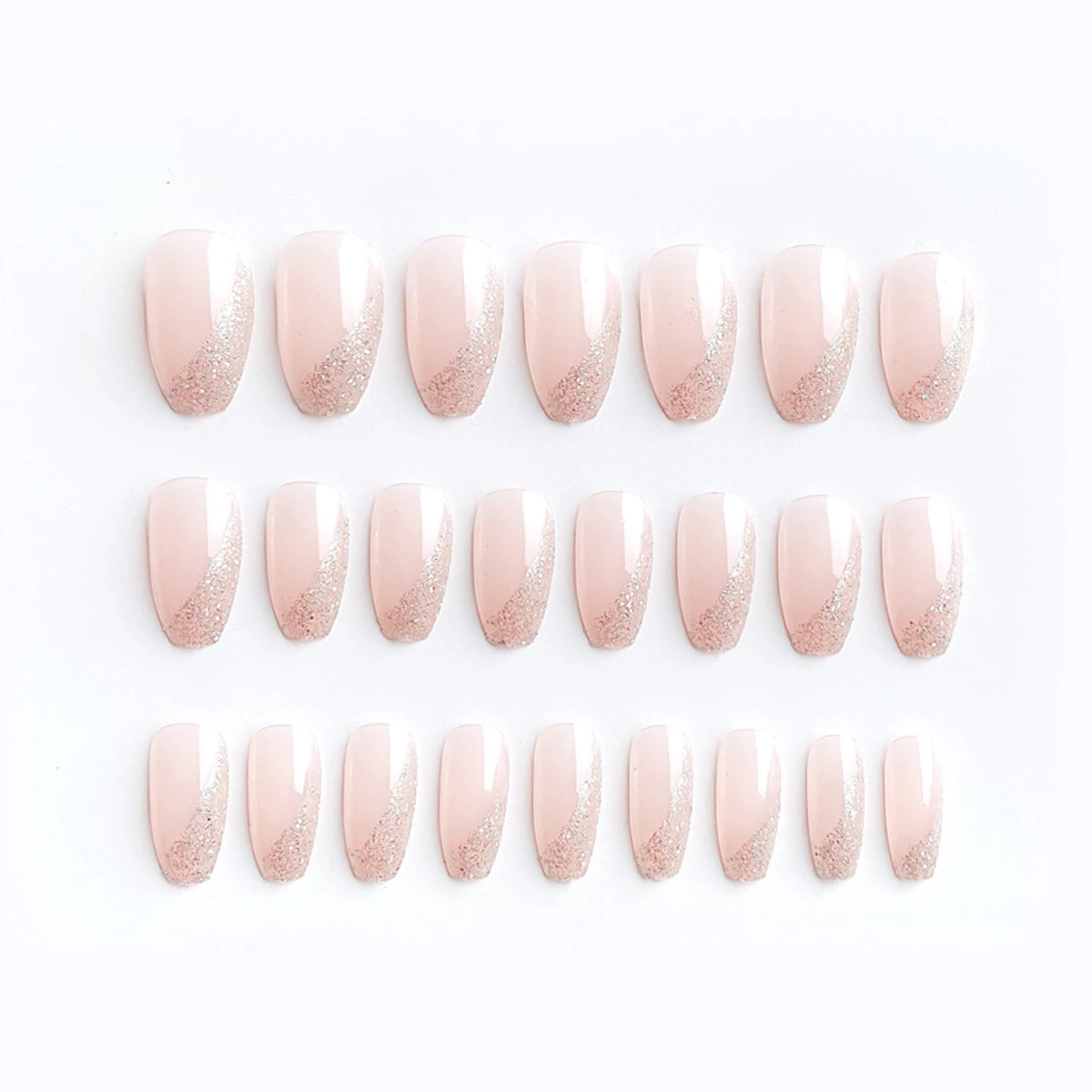 24Pcs Shiny Glitter Detachable False Nails Long Ballerina Pink Wearable Fake Full Cover Nail Tips with glue design - купить по