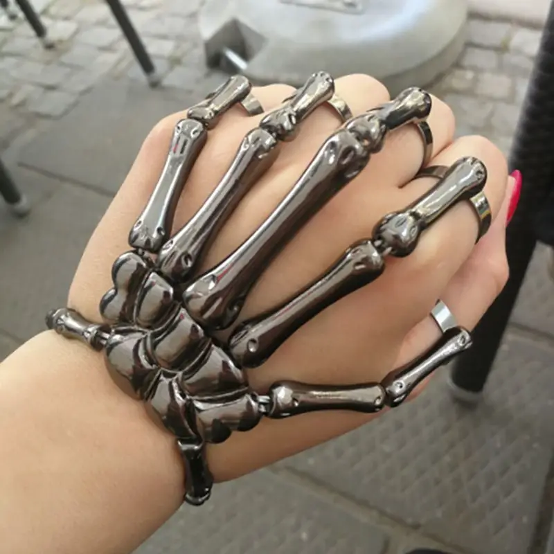 

Punk Skull Skeleton Bracelets For Men Women Fashion Adjustable Couple Gothic Skull Bracelet Bangle On Hand