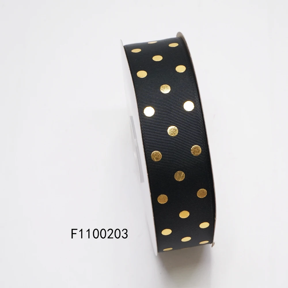 Бесплатная доставка 38 мм в горошек 50 ярдов золотистый лента рубчик с принтом из