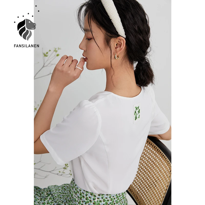 Блузка женская шифоновая с коротким рукавом и V-образным вырезом | Женская одежда