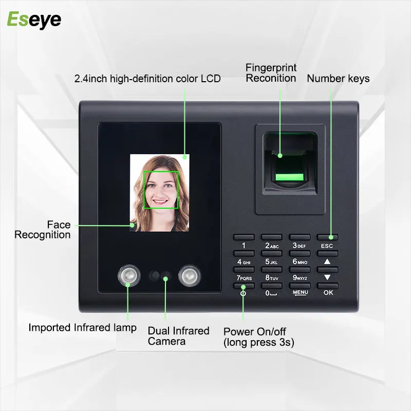 Eseye Face Recognition Fingerprint Access Control Biometric Attendance System Time Clock Employee Office Machine | Безопасность и