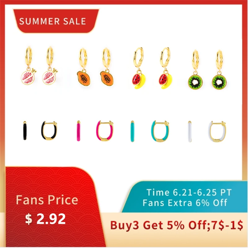 

MC 925 Sterling Silver INS Small Hoop Earrings 2021 Zircon Dripping Oil Fruit Earrings Retro Hoop Earrings Piercing Jewelry