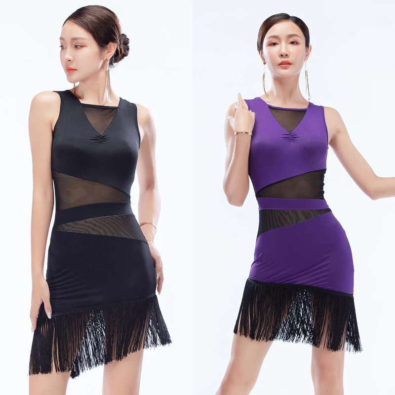 

Платье для латиноамериканских танцев, сексуальный сетчатый костюм с кисточками для танцев, сальсы, выступлений, танго, самбы, соревнований, танцевальная одежда YS2253