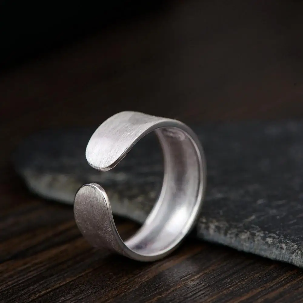 Женское кольцо из чистого серебра S925 простое модное регулируемое серебряное для