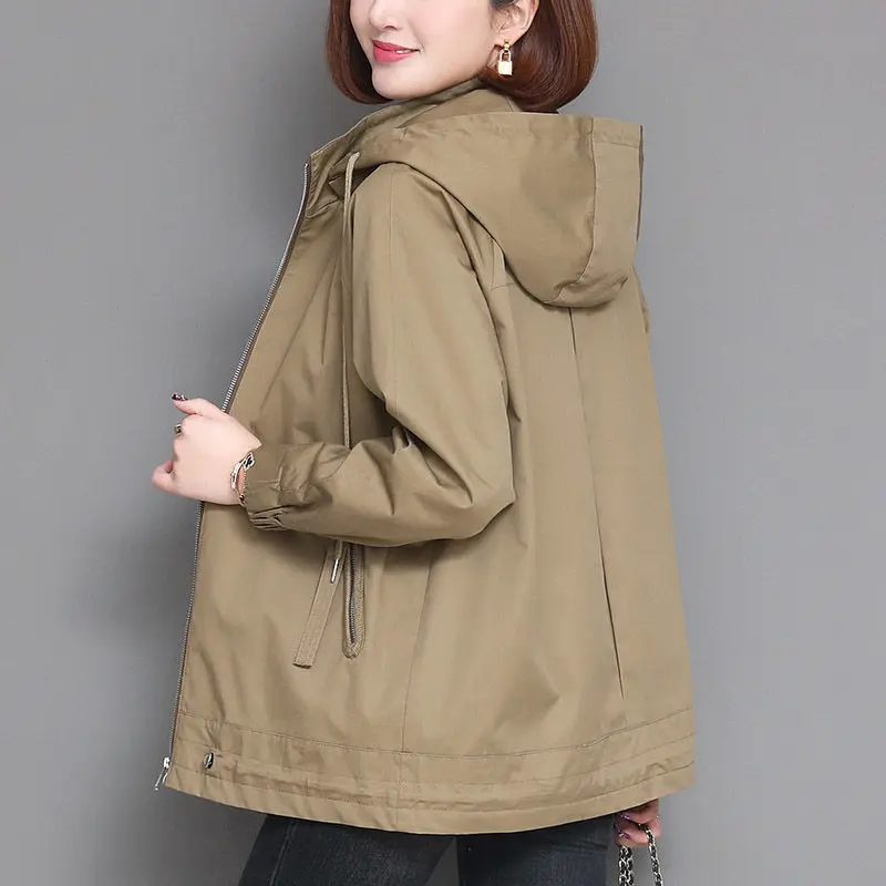 

2021 Spring Autumn Women Jacket Loose Korean Large size New Windbreaker Outwear Casual All-match Tooling Zipper Coat Hooded Tops