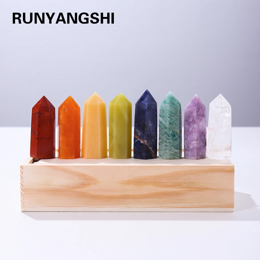 Runyangshi 8 шт./компл. чакра Кристальные точки натуральный кварц шестиугольная призма