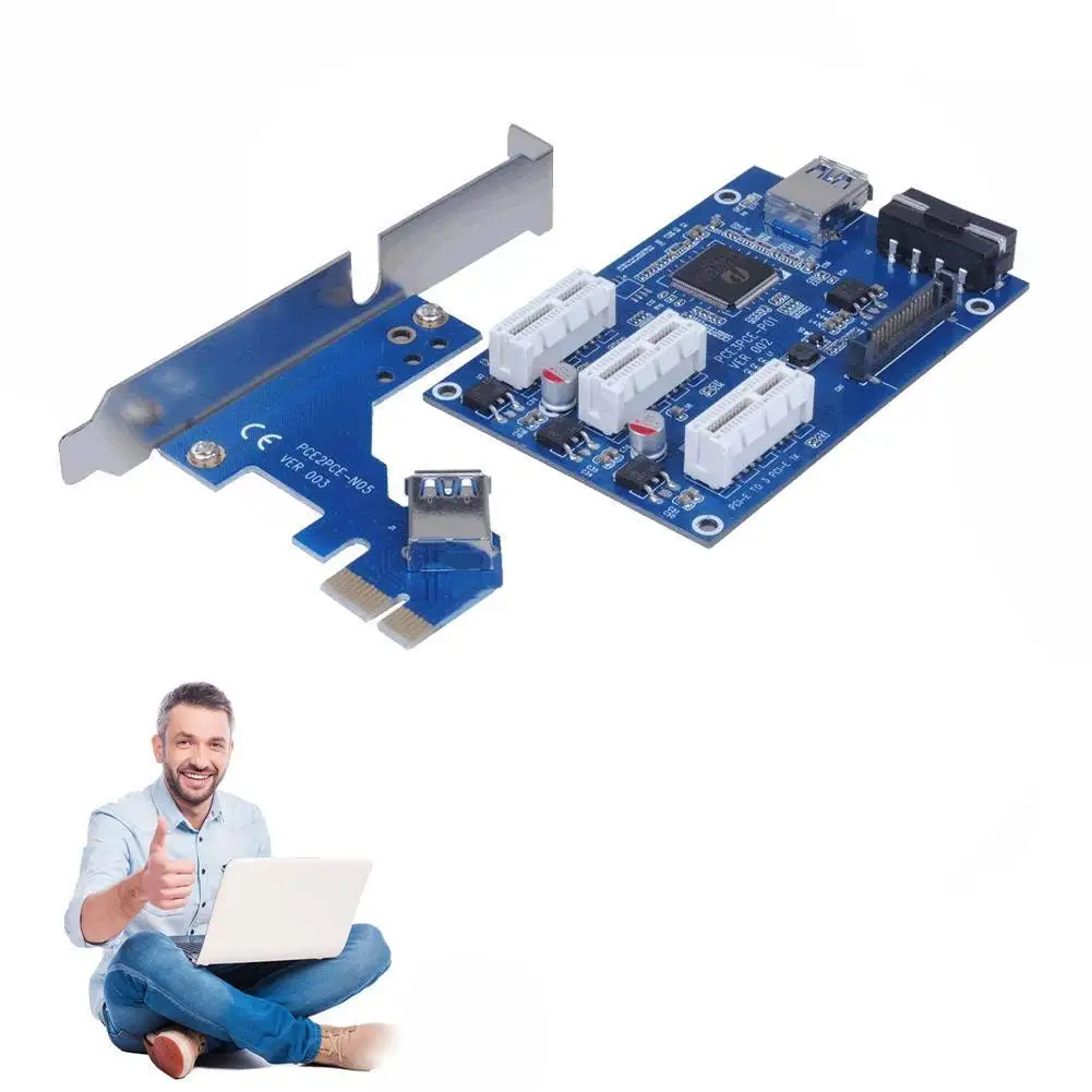

PCI-E Adapter Card Set PCI-e Express 1X to 3X Multiplier HUB Riser Card With PCI-E Converter Cable For Motherboard