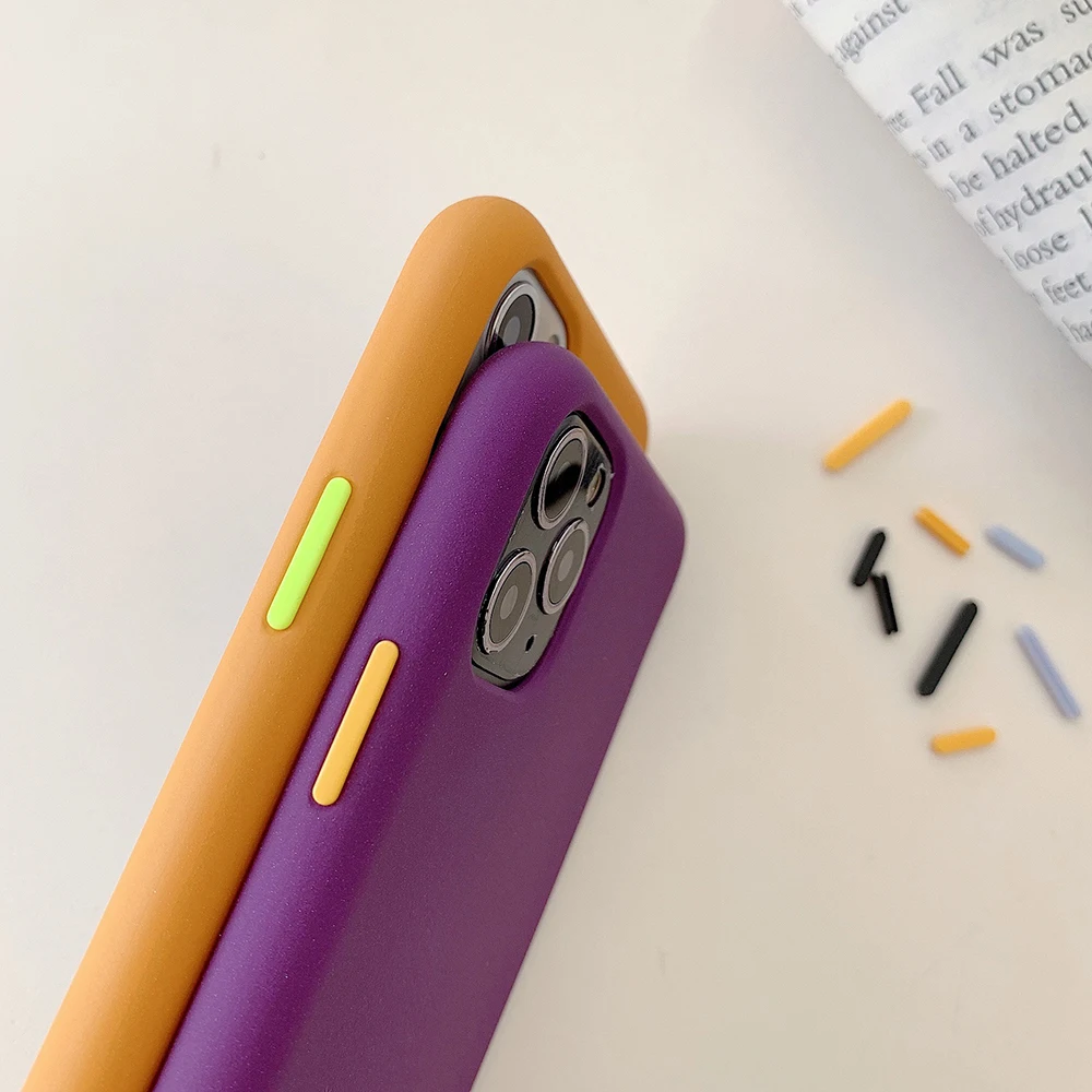Solid Color Yellow Phone Case For iPhone 11 Pro Max XR X XS 7 8 6 Plus Soft TPU Matte Cover With 4 Random Buttons | Мобильные