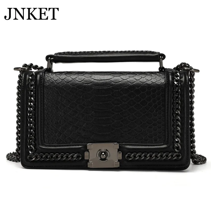 

JNKET New Women's Genuine Leather Handbag Serpentine Pattern Shoulder Bag Chain Sling Bag Casual Crossbody Bags