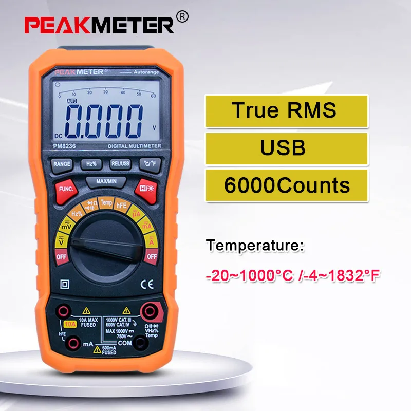 Цифровой мультиметр PEAKMETER PM8236 с автоматическим выбором диапазона и отключением