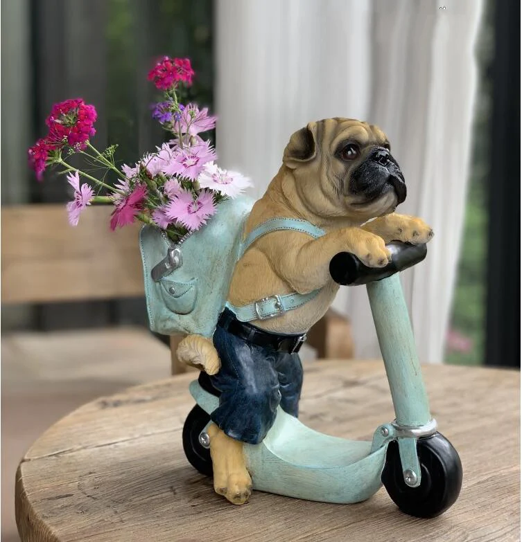 American Country Puppy Scooter Resin Accessories Garden Courtyard Ornaments Decoration Home Livingroom Desktop Figurines Crafts