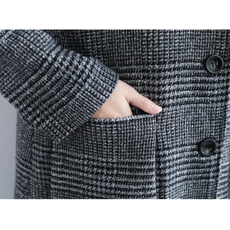 

Coat Female 2020 Autumn Fashion Women Brown Coat Long Hooded Pocket Woolen Coat Female Casual Plaid Black Oversize Coat Outwear