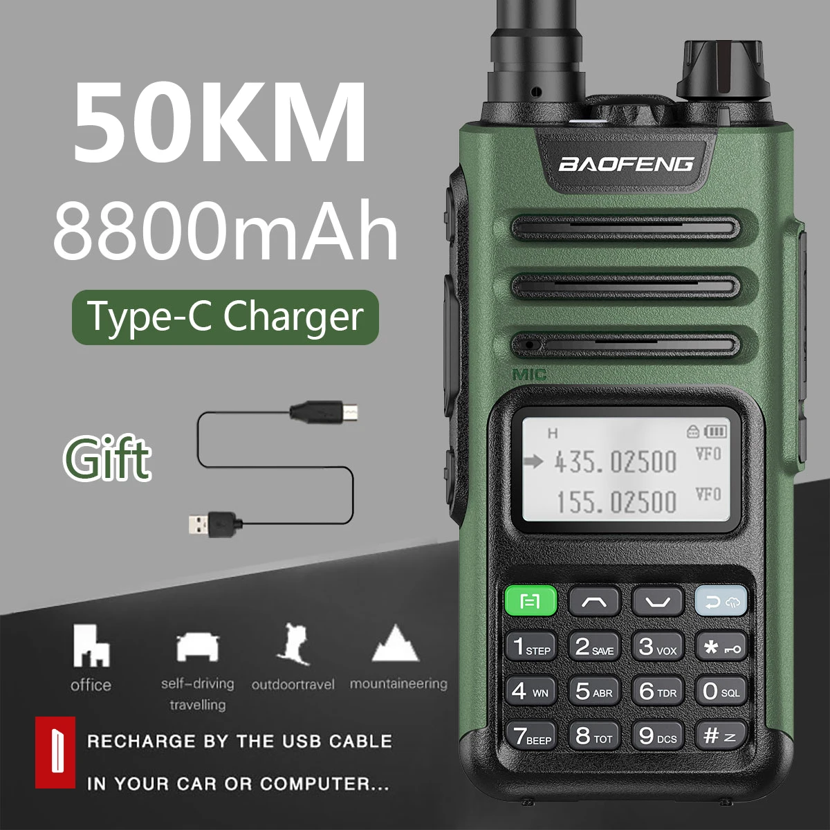 

BAOFENG UV13PRO 10W Powerful Walkie Talkie UHF/VHF Dual Band UV-13PRO with Typ-C Cable Upgrade of UV-10R 50KM Ham Two Way Radio