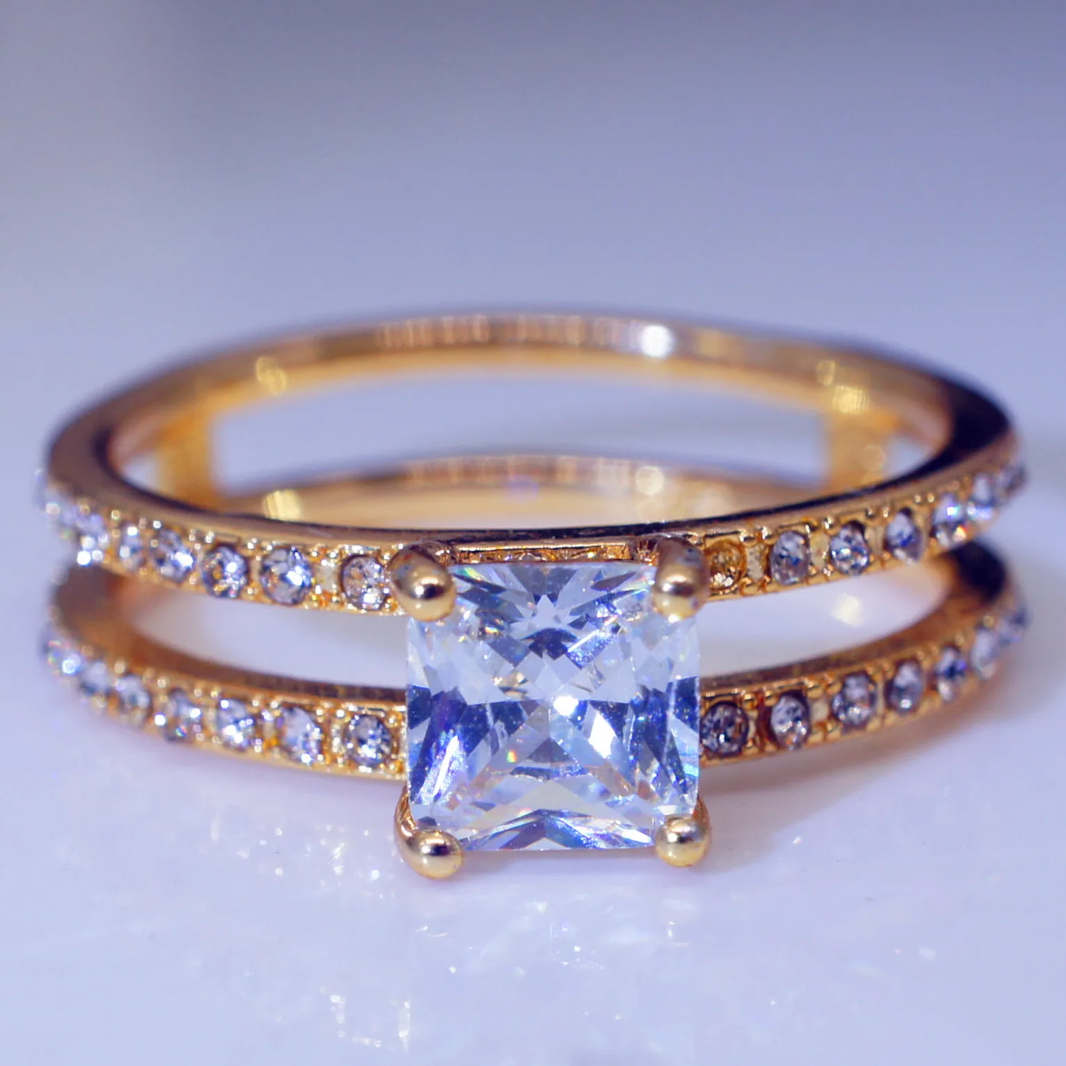 18k золото двухэтажная корона с алмазами кольца белый топаз rincess Anillos Bague Диаманте
