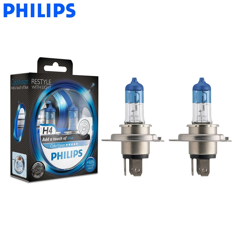 Автомобильные галогенные лампы Philips H4 9003 12 В дальнего и ближнего света 60% больше