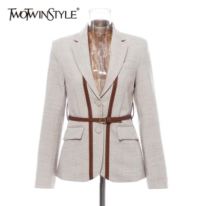 Женский блейзер в стиле пэчворк TWOTWIN, с длинным рукавом и английским воротником, 2020