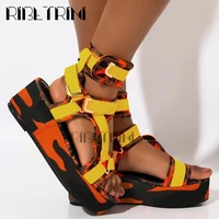 ribetrini ins new trendy hot colorful print summer sandals women 2020 comfy platform summer shoes woman wedges sandals ladies