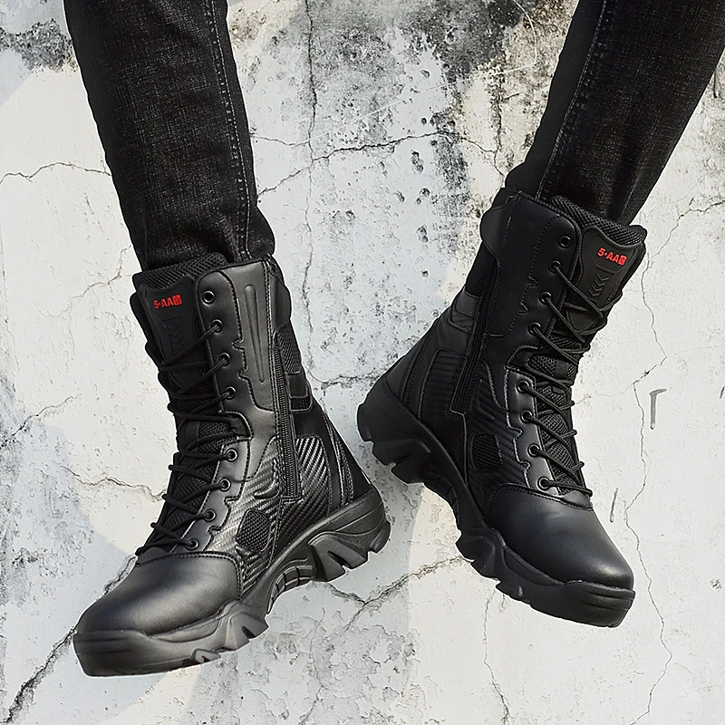 Мужские кожаные ботинки на шнуровке военные уличный светильник модные черные