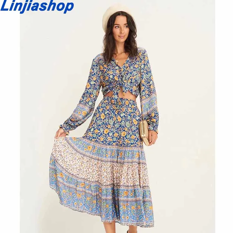 

Women Elegant Ankle-Length Print Sarong Skirt High Street Vintage Female Chic Floral Vestidos Faldas Mujer