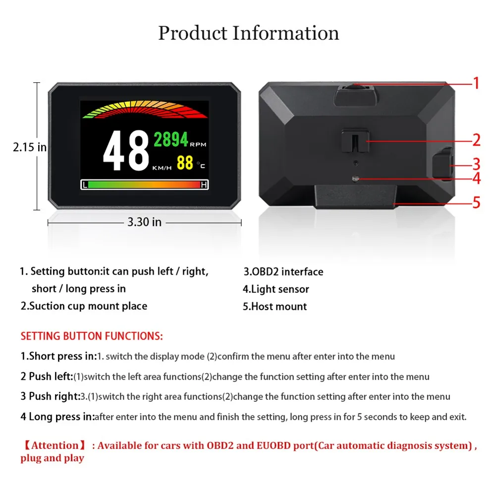 

HUD Car Head Up Display HD P16 OBD Digital Speedometer Meter On-board Computer Electronics Kit Auto