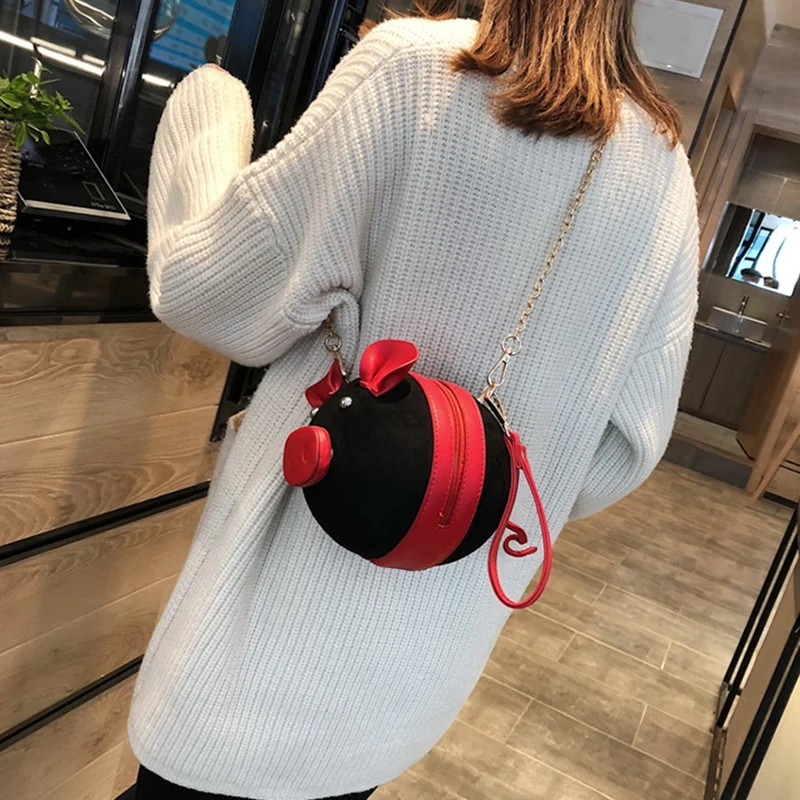 

Lovely Girls Chain Shoulder Bag Small Pig Bags Fashion Solid High Quality Design Casual Round Handbags