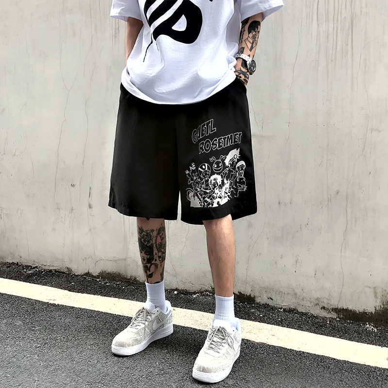 

Summer New Women's Shorts Korea INS Harajuku Style Cartoon Letter Printing Street Loose Casual Men's Straight Five-Point Pants
