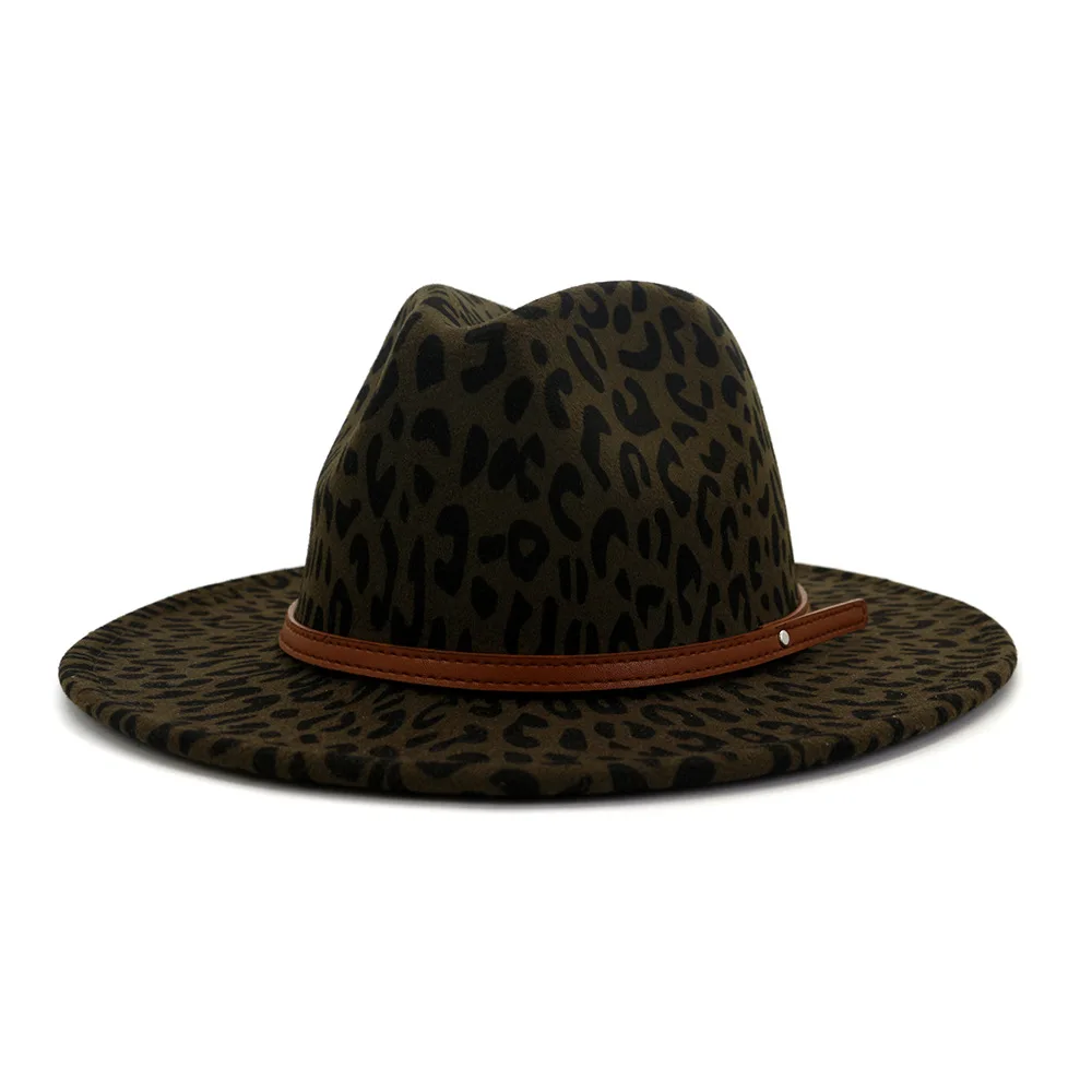2020 Hot Sell High Quality Leopard Fall Winter Jazz Panama Fedora Hat with Wide Brim Camel Grey Beige and Caps | Аксессуары для