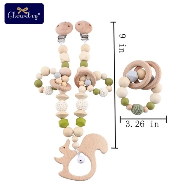 Green Set 3 3 шт., детская игрушка, соска, клипса, цепь для коляски, жевательный браслет, деревянный прорезыватель, коляска, пустышка, клипса, соска, цепная кроватка, погремушка, игрушки - Цвет: Green Set 3
