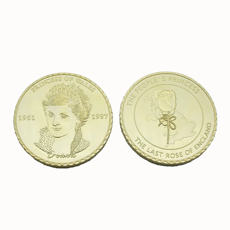 

5pcs Five Pounds 999 Gold Plated Coin Diana Princess of Wales Coins Collectibles Coins of British Diana Spencer