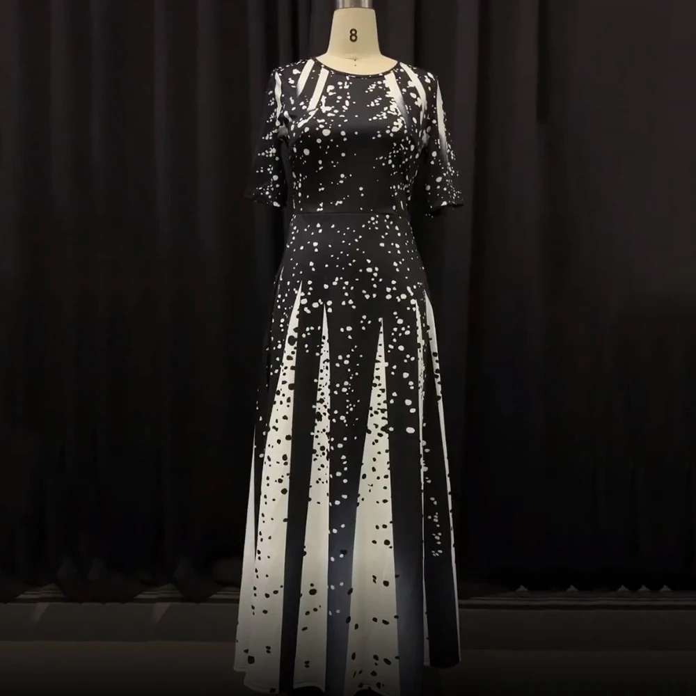 Модное женское платье с коротким рукавом, элегантное богемное Бандажное платье с круглым вырезом и принтом, длинное женское платье-миди, повседневное тонкое женское платье