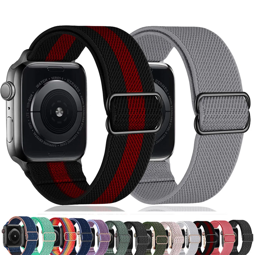 

Ремешок резиновый для Apple watch band 44 мм 40 мм 38 мм 42 мм, регулируемый эластичный нейлоновый соло-браслет для iWatch band 3 4 5 6 se