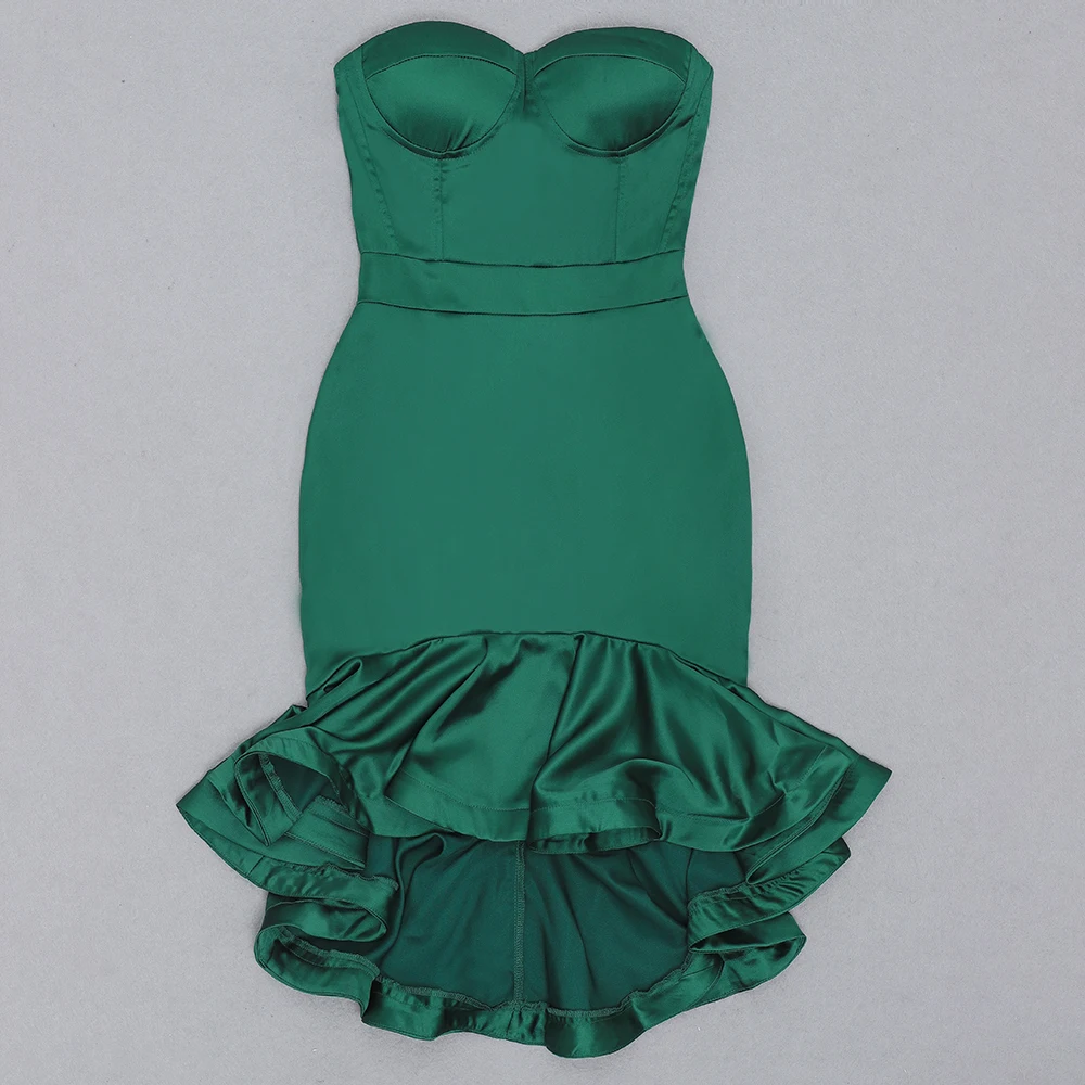

Women Sexy Strapless Green Long Trumpet Party Dress 2021 Elegant Evening Prom Celebrity Bodycon Party Dress Vestido
