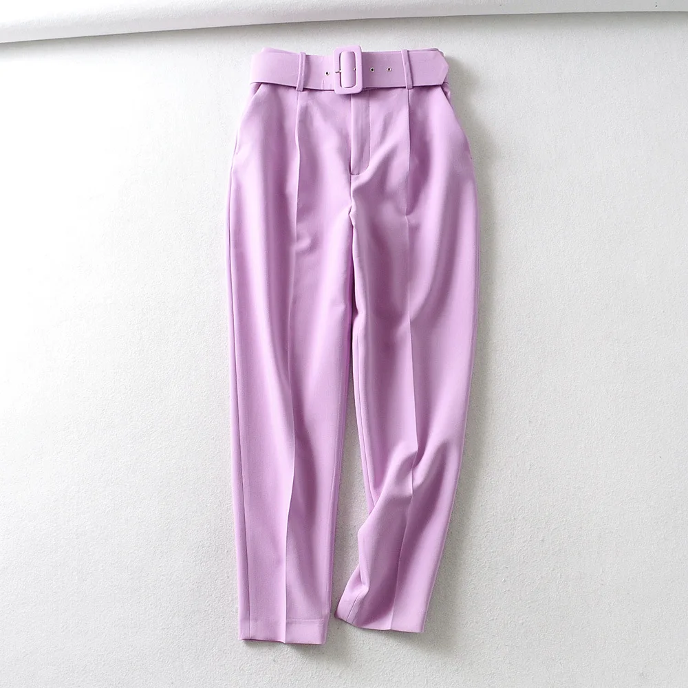 

black suit pants woman high waist pants with belt breathable pockets office ladies pants fashion solid loose trousers pantalones