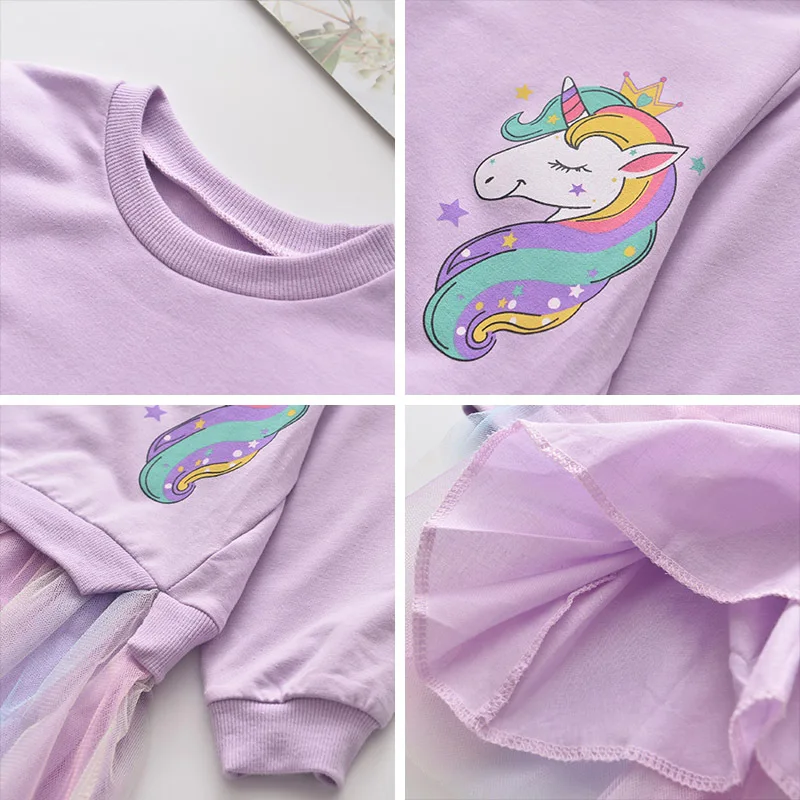 

2020 Autumn New Children Party Dress Toddler Girls Unicorn Dress Cartoon Girl Sweater Mesh Birthday Dresses